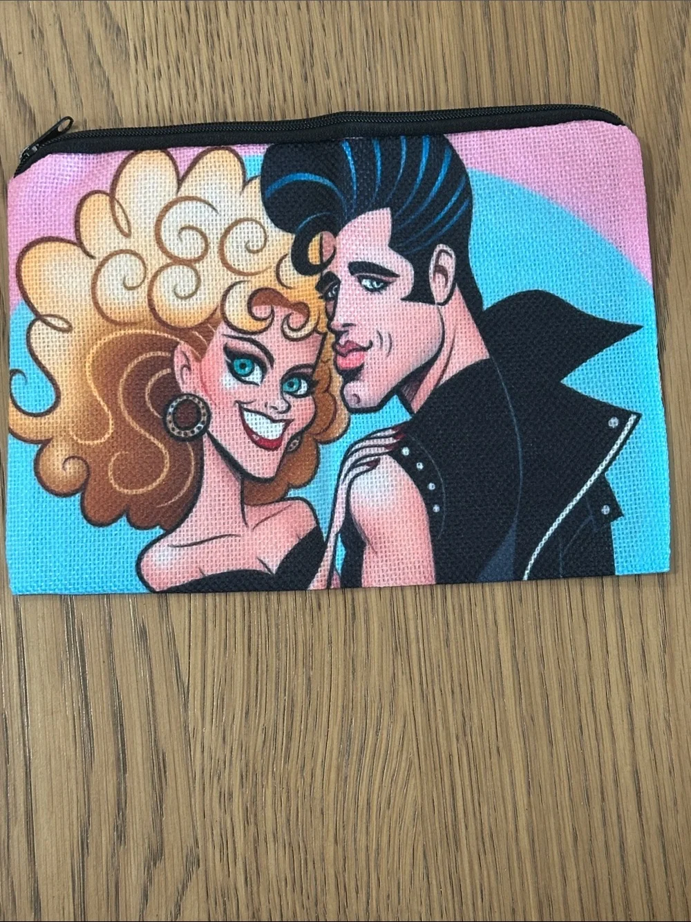 Pink & Blue Grease Sandy and Danny Graphic Zip Pouch